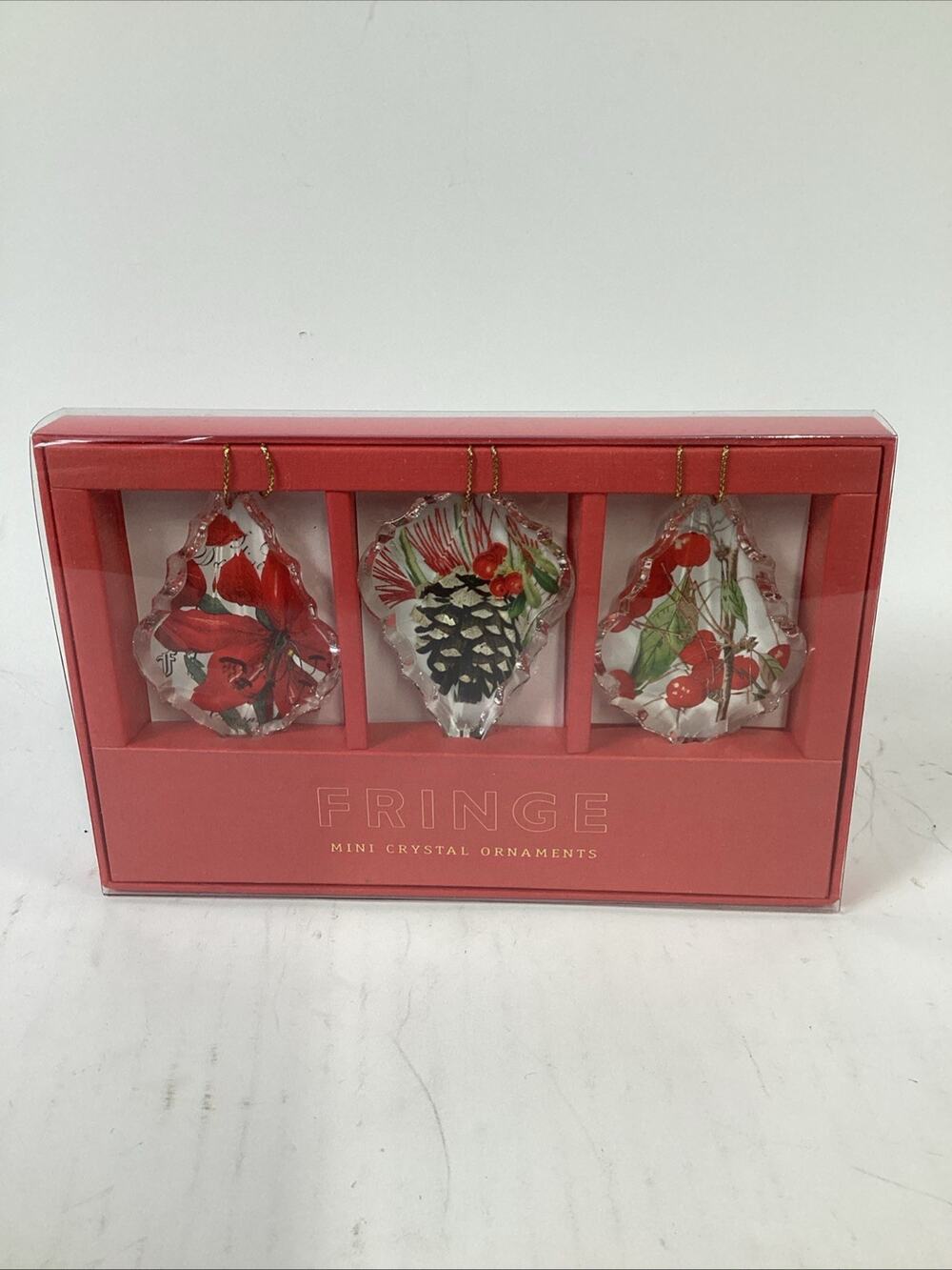 Set of 3 Mini Glass Crystal Christmas Holiday Ornaments Botanical #253101